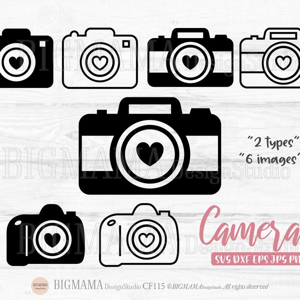 Camera SVG,camera svg photography,Camera svg with heart,DXF,Camera svg files,Vinyl,Cricut,Silhouette,Commercial use,Instant download_CF115