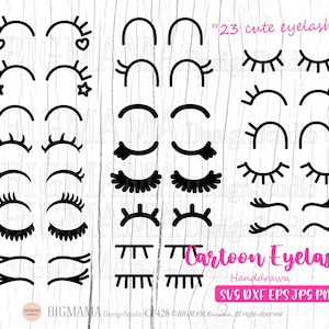 Cartoon Wimpern SVG,Comic Buch WimpernSvg Bundle,niedlich,Kawaii,Monoline,Schnittdatei,PNG,Wimpern,Cricut,Silhouette,Instant download_SF428