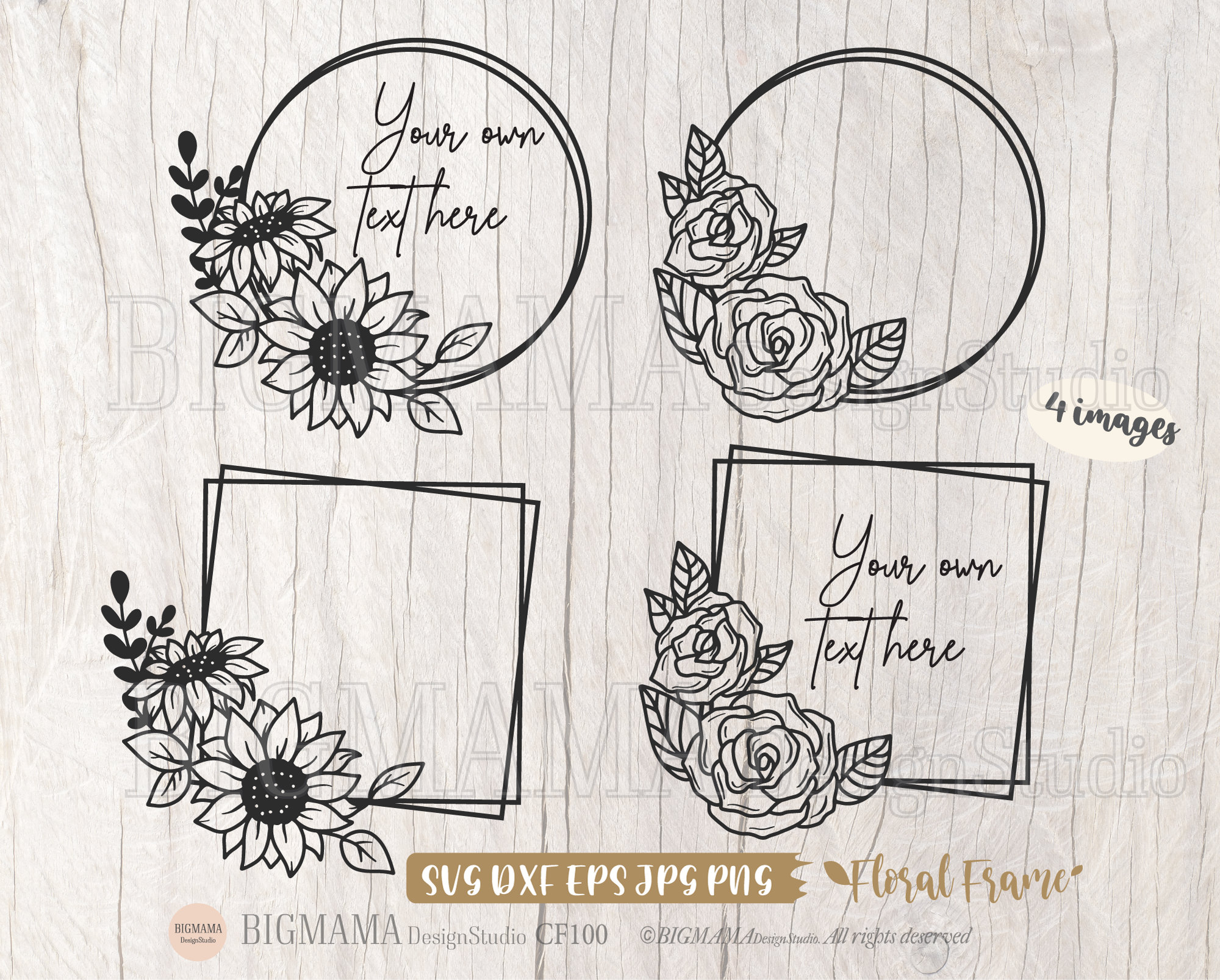 Floral Frame SVG,Floral Circle Frame,DXF,Flower Wreath,PNG,Sunflower,Rose,Cricut,Silhouette,Commercial use,Instant download_CF100