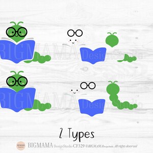 Puede incluir: Dos variaciones de un gusano verde que lleva gafas y lee un libro azul. El gusano se muestra con y sin cuerpo. El texto "2 Types" est&aacute; en la parte inferior de la imagen.