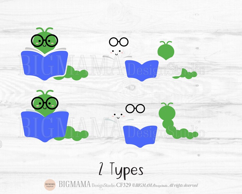 Puede incluir: Dos variaciones de un gusano verde que lleva gafas y lee un libro azul. El gusano se muestra con y sin cuerpo. El texto "2 Types" est&aacute; en la parte inferior de la imagen.