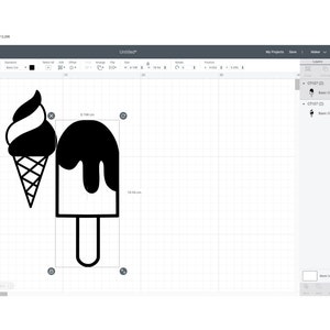 K&ouml;nnte beinhalten: Schwarz-wei&szlig;es Grafikdesign eines Eisbechers und eines Eis am Stiel. Der Eisbecher hat einen Strudel aus wei&szlig;em und schwarzem Eis. Der Eis am Stiel tropft mit geschmolzener Schokolade.