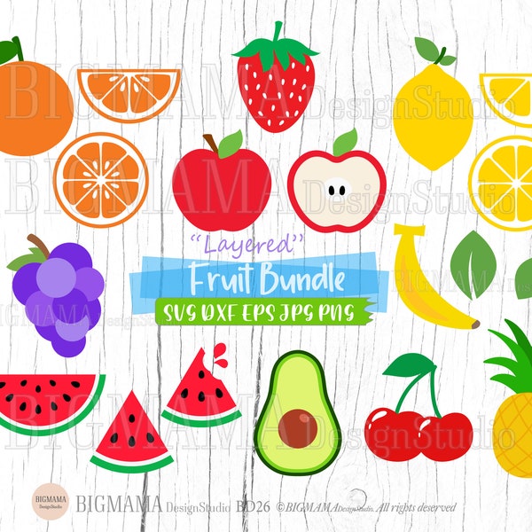 Fruit SVG Bundle,Cut File,Layered,Lemon,Cherry,Strawberry,Orange,Watermelon,Pineapple,Apple,Summer,Clipart,Cricut,Instant download_BD26