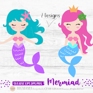 Sirène SVG, princesse sirène, mer, été, fille, DXF, fichier de coupe, anniversaire, t-shirt, cricut, silhouette, png, utilisation commerciale, téléchargement immédiat_CF108