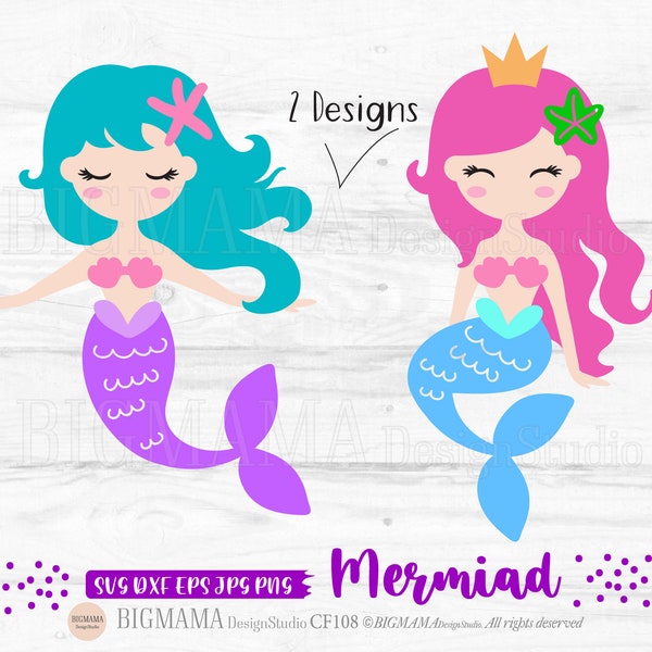 Mermaid SVG,Mermaid princess,Sea,Summer,Girl,DXF,Cut file,Birthday,T-Shirt,Cricut,Silhouette,PNG,Commercial use,Instant download_CF108