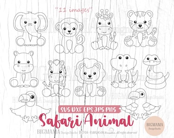 Safari Animal SVG,Jungle,Lion,Cut File,Bundle,Line Art,Stencil,Birthday,Out Line,Giraffe,PNG,Cricut,Clipart,Silhouette,Instant download_BD16