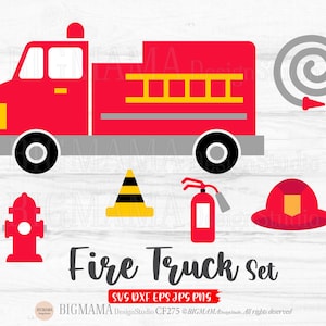 Eenvoudige brandweerwagen SVG, brandweerwagen bundel, vinyl, tshirt, jarige, brandweerman, DXF, EPS, voertuigen, helm, commercieel gebruik, instant download_CF275