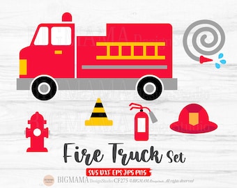 Simple Fire Truck SVG,Fire Engine Bundle,Vinyl,Tshirt,Birthday Boy,Firefighter,DXF,EPS,Vehicles,Helmet,Commercial use,Instant download_CF275