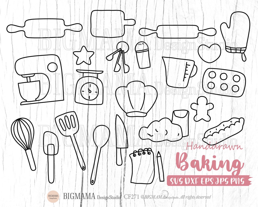 Baking Svg,fine Line,handdrawn,cooking,baking,pie,chef,cut File,svg ...