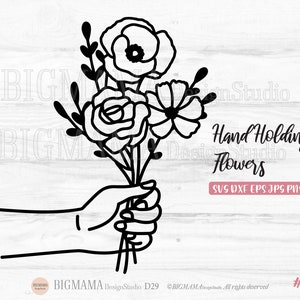 Hand met bloemen SVG, boeket, bruiloft, roos, Wildflower, DXF, lente, bloemen, clipart, PNG, Cricut, cameo, commercieel gebruik, instant download_D29