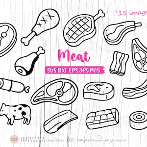 Carne SVG, archivo de corte de carnicero, paquete, filete, salchicha, cerdo, ternera, tocino, jamón, pollo, muslo, barbacoa, geometría, comida, PNG, clipart, descarga instantánea_AG5