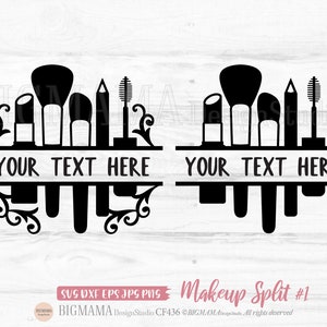Maquillage fractionné SVG, monogramme de maquillage, cadre de maquillage, beauté, produits de beauté, DXF, nom, rouge à lèvres, pinceau, mascara, Cricut, silhouette, PNG, téléchargement immédiat_CF436