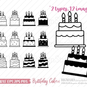 Verjaardagstaart SVG, overzicht, bundel, monoline, lijntekeningen, DXF, bestand knippen, partij, PNG, dessert, snoep, Cricut, silhouet, voedsel, schattig, Instant download_CF430