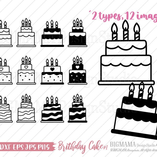 Birthday Cake SVG,Outline,Bundle,Monoline,Line Art,DXF,Cut File,Party,PNG,Dessert,Sweets,Cricut,Silhouette,Food,Cute,Instant download_CF430