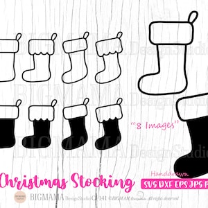 Kerstsok SVG, sokken, feest, Kerstmis, DXF, bestand knippen, aanwezig zijn, Clipart, PNG, bestand knippen, Cricut overzicht, lijntekeningen, silhouet, Instant download_CF414