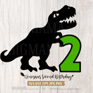 Dinosaurier Zweiter Geburtstag SVG,2 Jahre,T-rex,Zwei,Zahl,Geburtstag Junge,Tshirt,Dino,Baby,Cut File,Cricut,PNG,DXF,Silhouette,Instant download_D2
