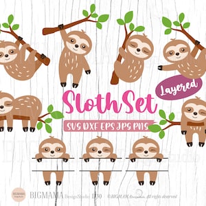 Sloth Bundle SVG,Cute Sloth,Sleeping Hanging sloth,Cut file,Sloth Layered,Cutting,Vinyl,Name Split,Animals,PNG,Cricut,Instant download_BD30