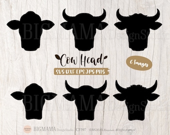 Cow Head SVG,DXF,Bull Head,Cow Horn,Cut File,Cow Face,Cow Shape,Cattle,Fram,Animal,PNG,Cricut,Silhouette,Clipart,Instant download_CF397