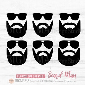 Baard Man SVG, baard SVG, PNG, zonnebrillen, baarden, man's gezicht, DXF, gesneden bestand, Cricut, silhouet, commercieel gebruik, Instant download_CF399