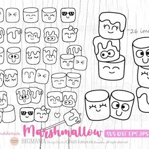 Marshmallow SVG,Bundle,Outline,Camping,Campfire,Cute,Kawaii,Marshmallow Face,PNG,Cut file,Cricut,Silhouette,Clipart,Instant download_CF445