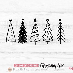 Albero di Natale SVG, Pino, Pacchetto Svg, Disegnato a mano, Natale, DXF, Camicia, Vinile, PNG, File di taglio, Cricut, Silhouette, Uso commerciale, Download istantaneo_CF403