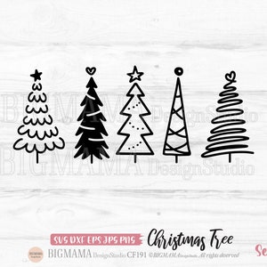 Albero di Natale SVG, Pino, Pacchetto Svg di Natale, Disegnato a mano, Natale, DXF, Clipart, PNG, File di taglio, Cricut, Silhouette, Download istantaneo_CF191
