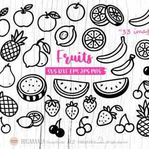 Obst SVG,Schnittdatei,Bündel,Zitrone,Apfel,Banane,Ananas,Wassermelone,Kirsche,Pfirsich,Birne,Scheibe,Schnittdatei,Schnittdatei,PNG,Clipart,Instant download_AG2