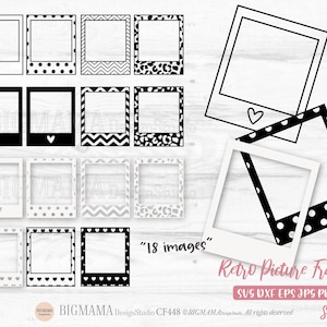 Retro fotolijsten SVG, instant filmlijst, instant foto's, polaroidcamerafilm, DXF, png, bestand knippen, cricut, instant download_CF448