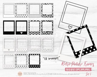 Retro Picture Frames SVG,Instant Film Frame,Instant Photos,Polaroid Camera Film,DXF,PNG,Cut File,Cricut,Instant download_CF448
