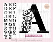 Floral Alphabet SVG,Flower Alphabet,A-Z,Monogram,Floral,Wedding,Letter,Bundle,Font,Cricut,DXF,Silhouette,Botanical,Instant download_D20