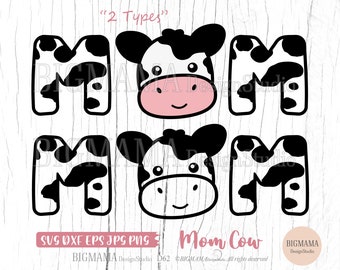 Mom Cow SVG,Mum,Cow face,Animal,Farm,Parents,Baby,Cut File,Boy,Girl,Kids,Clipart,Tshirt,PNG,Cricut,Silhouette,Digital,Instant download_D62