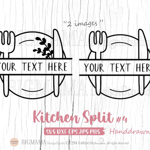 Kitchen Split Monogram SVG,Knife,Logo,Cutlery,Food,Frame,Cooking,Utensils,Restaurant,Cut file,PNG,DXF,Clipart,Cricut,Silhouette_CF294