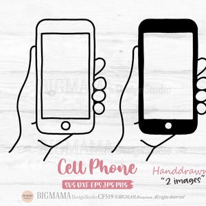 SVG per cellulare, smartphone, dispositivo mobile, modello per cellulare, cornice per smartphone, mano che tiene, tenuto, contorno, PNG, file di taglio, download immediato_CF519