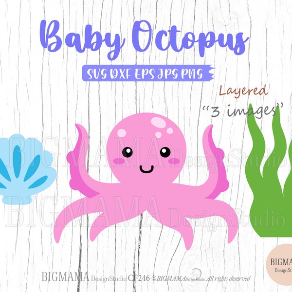 Cute Octopus SVG,Baby,Cut File,Shirt,Layered,DXF,Sea Animal,Baby Shower,Birthday,CriCut,PNG,Kid,Vinyl,Silhouette,Instant download_CF246