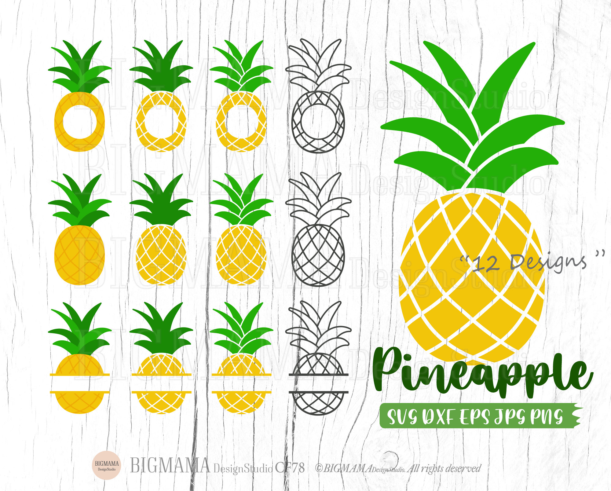 Pineapple DXF File Pineapple PNG File Vector Art Commercial /& Personal Use- png file,dxf file for Cricut,dxf file for Silhouette,vinyl