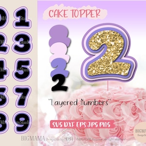 Números em camadas SVG, Topper de bolo de feliz aniversário, DXF, Ano de idade, Crianças, Menina, Menino, Festa, Decoração, Arquivo de corte, Idade, PNG, Cricut, Cameo, Download instantâneo_D51