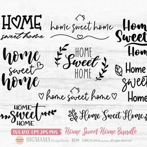 Home Sweet Home Schild SVG, Schnittdatei, Zuschnitt, Rahmen, Bündel, Vinyl, Clipart, Home SVG Zitat, Dekor, Cricut, Silhouette, druckbar, Sofortiger Download_BD9
