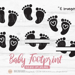 Baby Fußabdruck SVG, DXF, Fußabdrücke, Geburtstag, PNG, Bundle, Monogramm, Bundle, geteilter Namensrahmen, Kinder, Vinyl, Cricut, Silhouette, Instant download_KF256