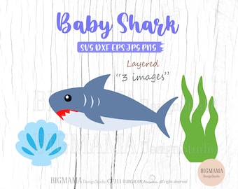 Cute Shark SVG,Baby,Layered,DXF,Sea Animal,Birthday,Shark Cut File,Cricut,Ocean,PNG,Kids,Shell,Clam,Silhouette,Instant download_CF311