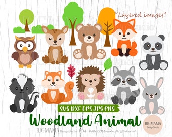 Animales del bosque SVG, Archivo de corte, Paquete, En capas, Oso Svg, Zorro, Reno, Cumpleaños, Conejo, Lindo, Hoja, Hojas, Imágenes Prediseñadas, Silueta, Descarga instantánea_BD4