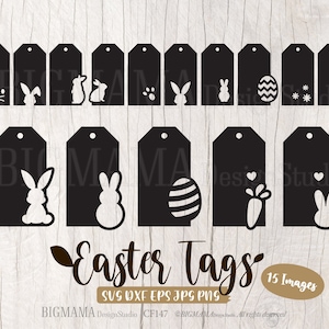 Etiqueta de Pascua SVG, Paquete SVG de etiquetas de Pascua, Plantilla de etiquetas de conejito, DXF, Etiqueta, Etiqueta de regalo, Zanahoria, Huevo, Archivo cortado, Cricut, Silueta, Descarga instantánea_CF433