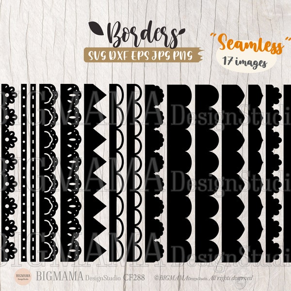 Bordure Svg, Bordure en dentelle, Sans couture, Motif, Bundle Svg de bordure, Fichiers Svg de bordure, Cricut, Silhouette, DXF, PNG, EPS, Clipart, Téléchargement instantané_CF288