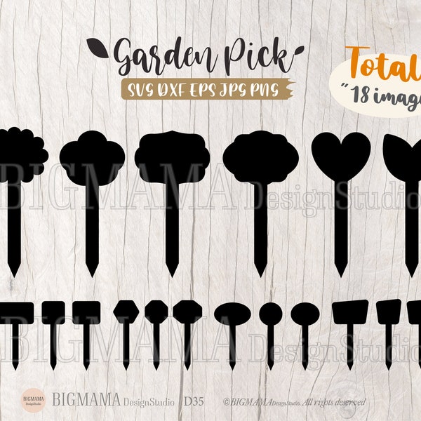 Jardin Pick Svg, marqueurs de jardin, étiquettes de cueillette de plantes, lot, DXF, balises, modèle, herbe, PNG, piquets de légumes, coupe, Cricut, camée, téléchargement instantané_D35