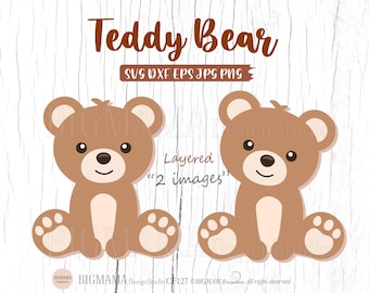 Teddy Bear SVG. PNG . Beary Cute. Cricut Cut Files, Silhouette. Great for  onesies, shirts. Zoo animals. Instant download Cute Baby Bear.