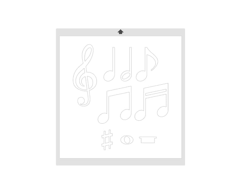 May include: A white sheet of paper with a treble clef, musical notes, a sharp symbol, a flat symbol, and a rest symbol.