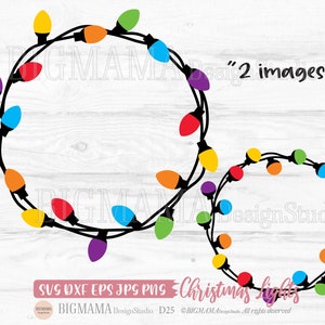 Guirlande de lumières de Noël SVG, chaîne, fête, Noël, DXF, fichier de coupe, cercle, vacances, cadre, décoration, PNG, ornements, Cricut, camée, téléchargement immédiat_D25