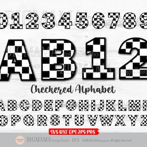 Kariertes Alphabet SVG, Rennen, Zahlen, Schriftart, Auto, Jungen, Rennen, Zielflaggen, Topper, Buchstaben, DXF, Schnittdatei, Cricut, Silhouette, Sofort-Download_D75