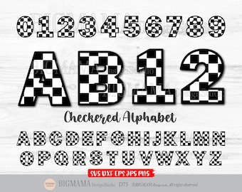 Checkered Alphabet Svg,Racing,Numbers,Font,Car,Boys,Race,Finish Flags,Topper,Letters,DXF,Cut file,Cricut,Silhouette,Instant download_D75