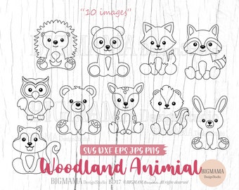 Woodland Animal SVG,Cut File,Bundle,Bear,Reindeer,Fox,Owl,Stencil,Birthday,Out Line,PNG,Cricut,Clipart,Silhouette,Instant download_BD17