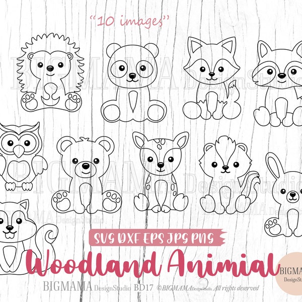 Woodland Animal SVG,Cut File,Bundle,Bear,Reindeer,Fox,Owl,Stencil,Birthday,Out Line,PNG,Cricut,Clipart,Silhouette,Instant download_BD17